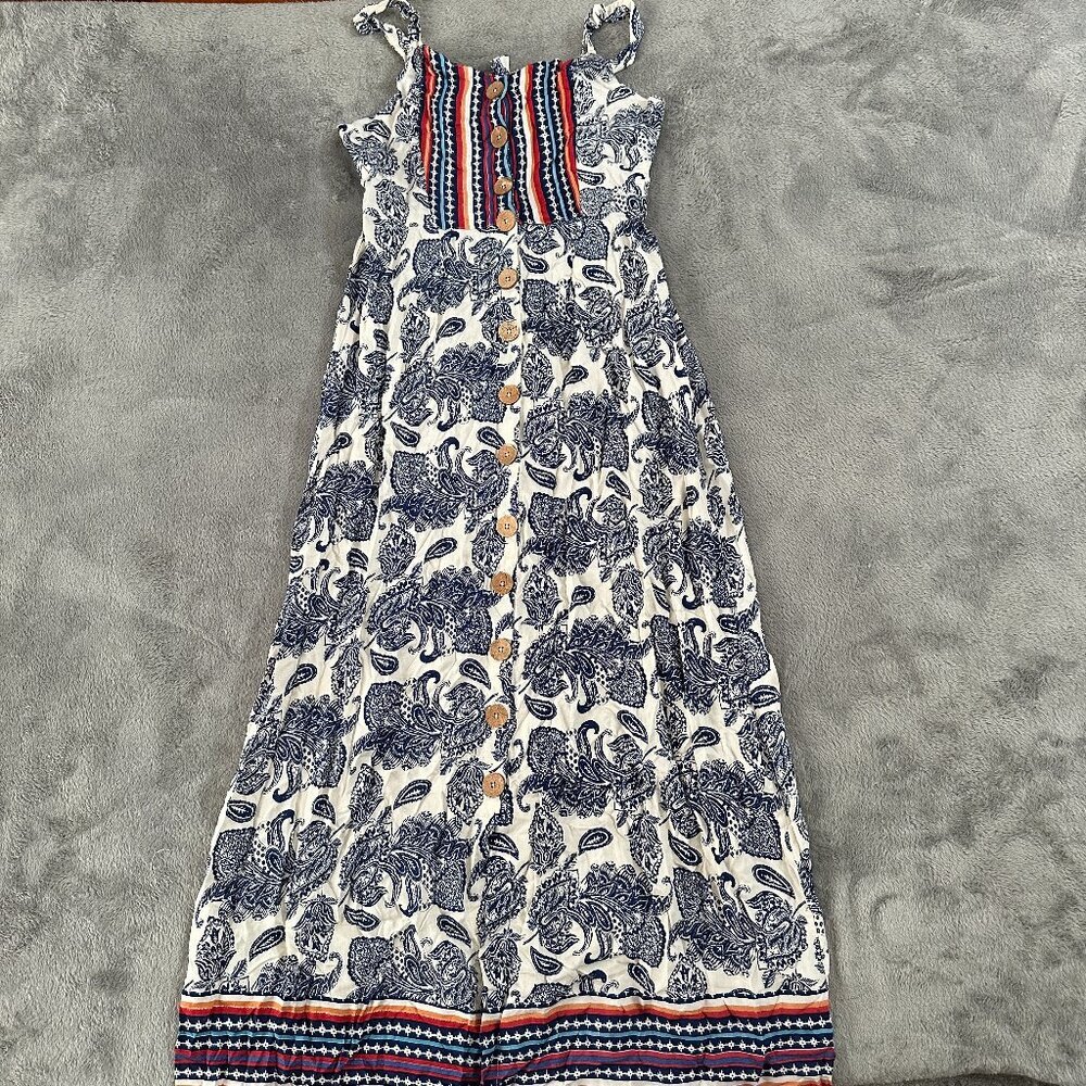 Angie Button Front Maxi Dress Sleeveless Cutout Back Women's MEDIUM